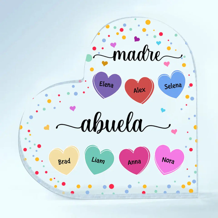 Personalized Heart-shaped Acrylic Plaque - Mother's Day, Birthday Gift For Mom, Grandma - Madre Abuela Hearts ARND018