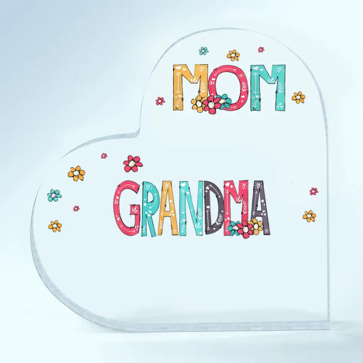 Personalized Heart-shaped Acrylic Plaque - Mother's Day, Birthday Gift For Mom, Grandma - Mom Grandma Heart Balloons ARND0014