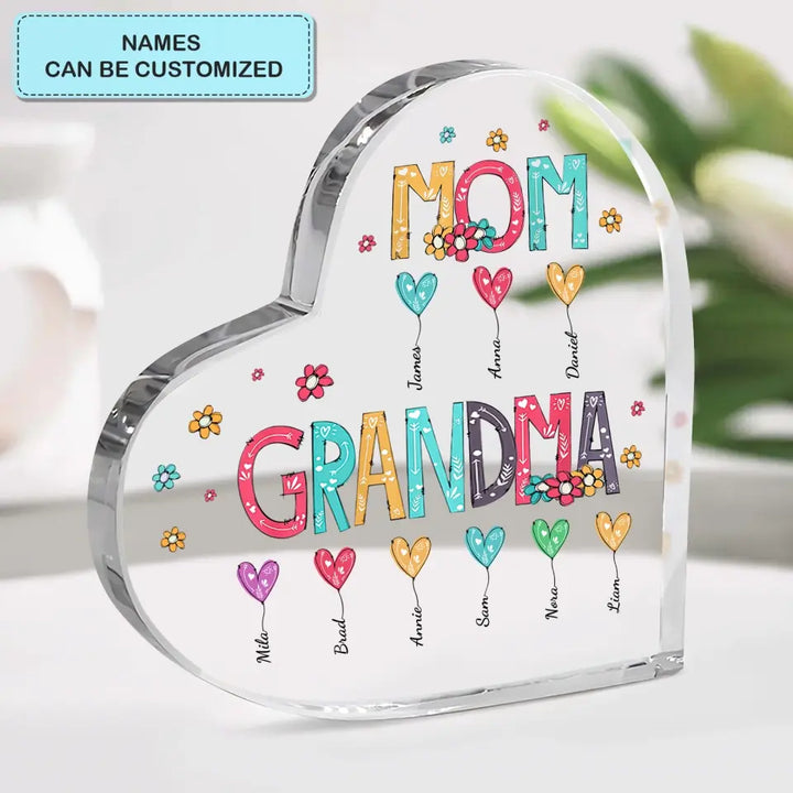 Personalized Heart-shaped Acrylic Plaque - Mother's Day, Birthday Gift For Mom, Grandma - Mom Grandma Heart Balloons ARND0014