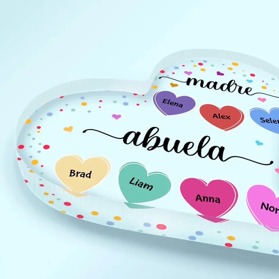 Personalized Heart-shaped Acrylic Plaque - Mother's Day, Birthday Gift For Mom, Grandma - Madre Abuela Hearts ARND018