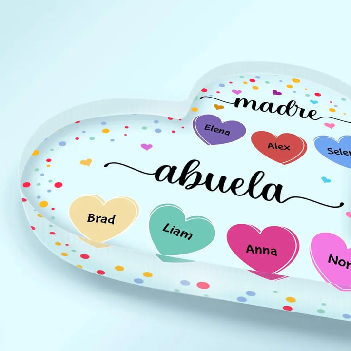 Personalized Heart-shaped Acrylic Plaque - Mother's Day, Birthday Gift For Mom, Grandma - Madre Abuela Hearts ARND018