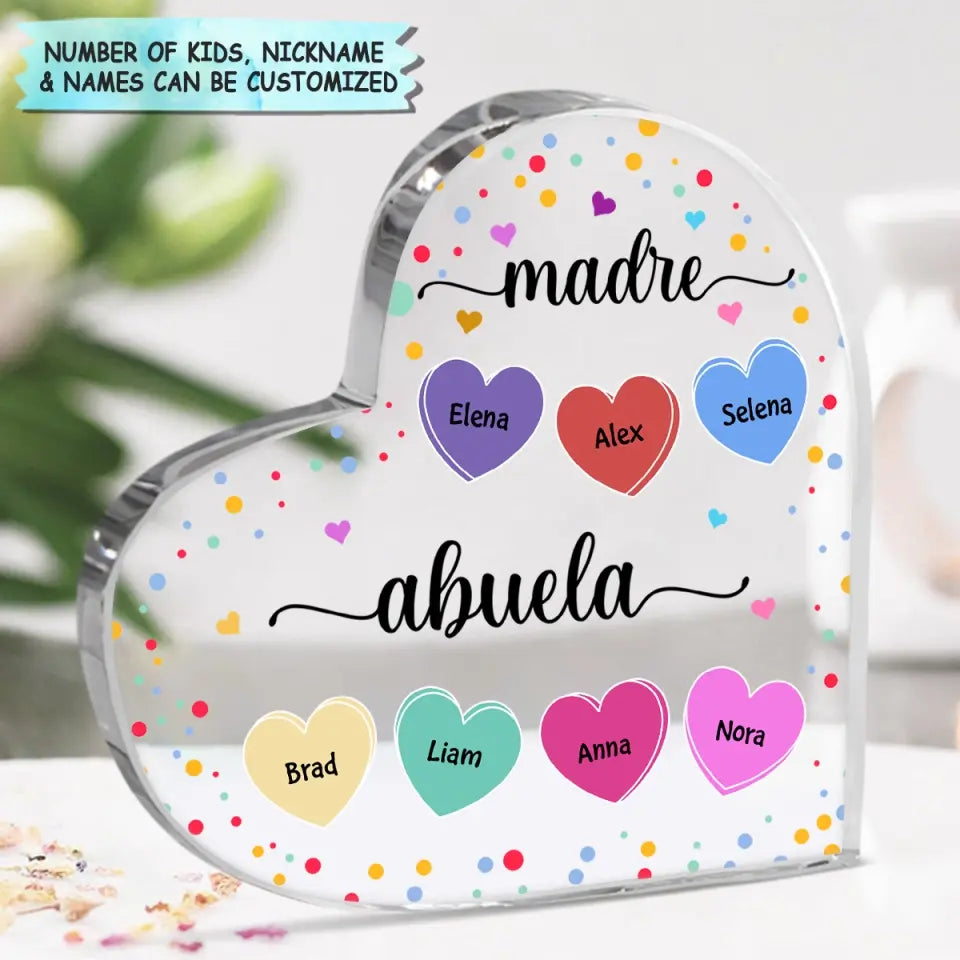 Personalized Heart-shaped Acrylic Plaque - Mother's Day, Birthday Gift For Mom, Grandma - Madre Abuela Hearts ARND018
