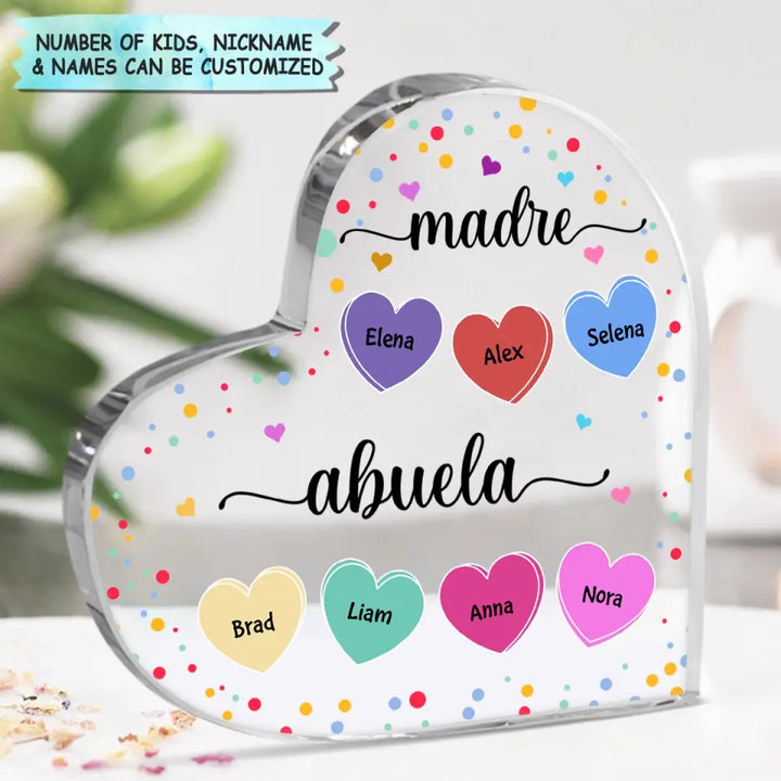 Personalized Heart-shaped Acrylic Plaque - Mother's Day, Birthday Gift For Mom, Grandma - Madre Abuela Hearts ARND018