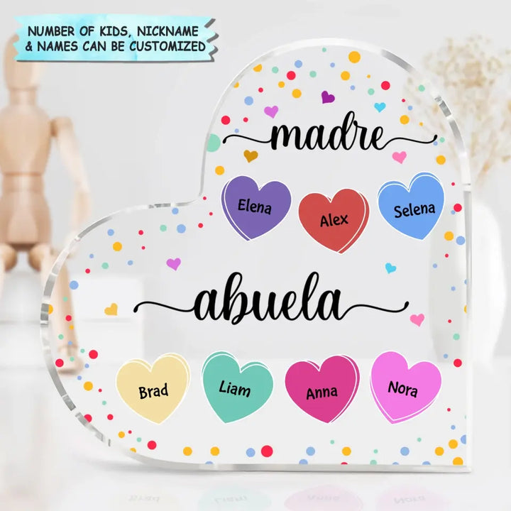 Personalized Heart-shaped Acrylic Plaque - Mother's Day, Birthday Gift For Mom, Grandma - Madre Abuela Hearts ARND018