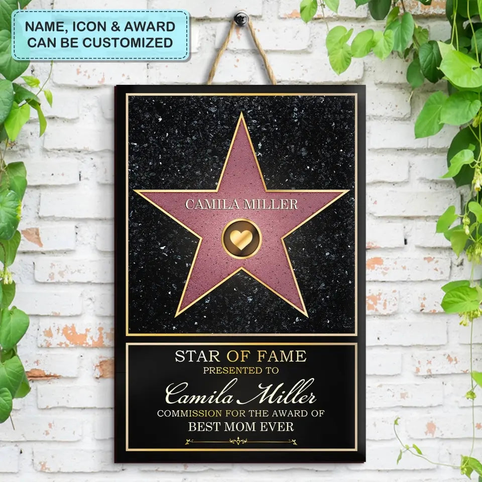 Personalized Door Sign - Mother's Day, Father's Day Gift, Birthday Gift For Mom, Grandma, Dad, Grandpa - Star Of Fame ARND0014