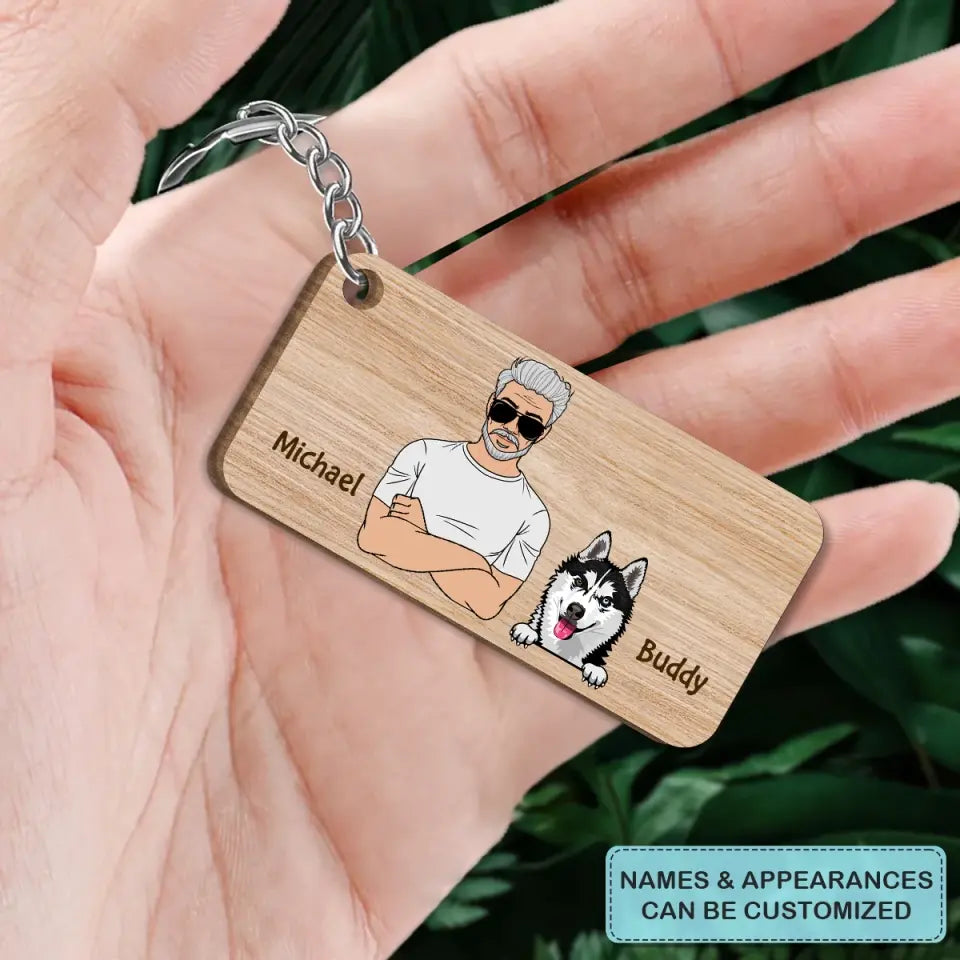Personalized Wooden Keychain - Father's Day, Birthday Gift For Dad, Grandpa, Dog Dad, Dog Parents, Dog Lover - Best Dog Dad Ever ARND005