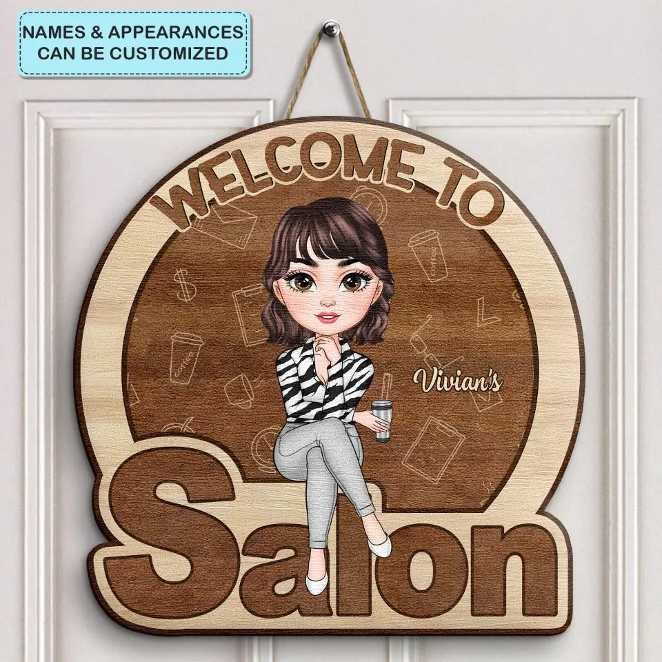 Personalized Door Sign - Birthday Gift For Beauty Specialist, Hairstylist - Welcome To My Salon ARND018