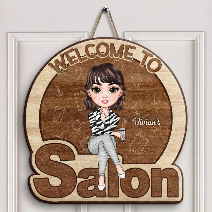 Personalized Door Sign - Birthday Gift For Beauty Specialist, Hairstylist - Welcome To My Salon ARND018