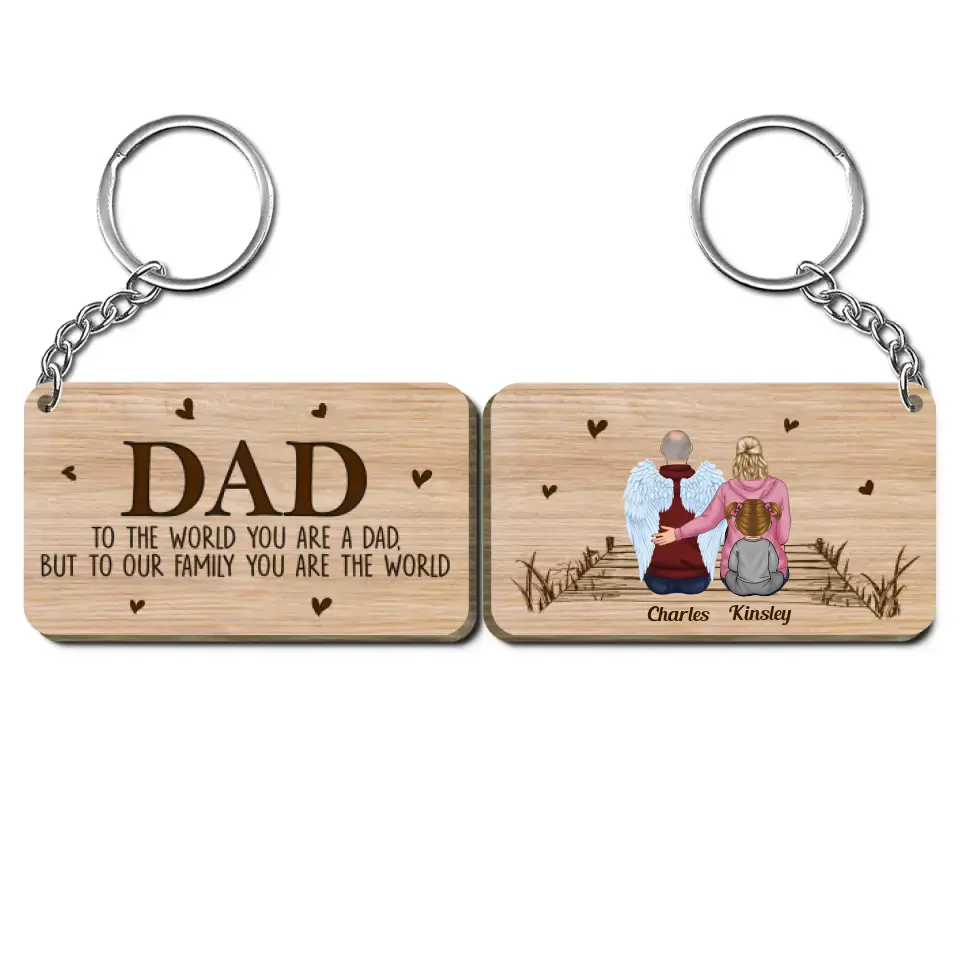 Personalized Wooden Keychain - Father's Day, Birthday Gift For Dad, Grandpa - To Our Family You Are The World ARND0014