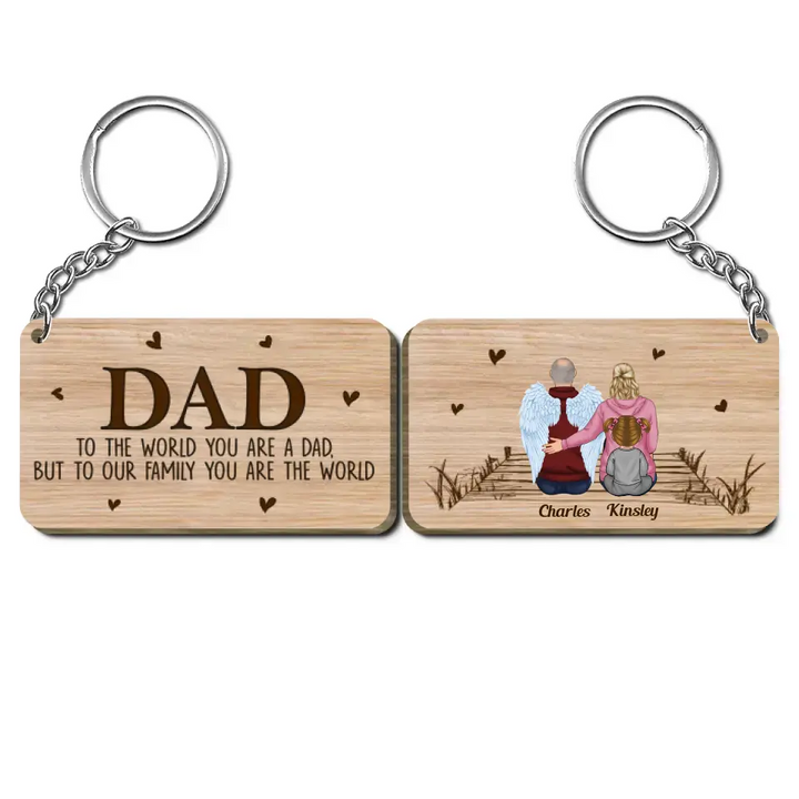 Personalized Wooden Keychain - Father's Day, Birthday Gift For Dad, Grandpa - To Our Family You Are The World ARND0014
