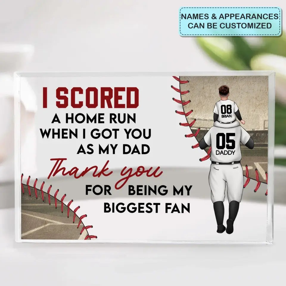 Personalized Rectangle Acrylic Plaque - Father's Day, Birthday Gift For Dad, Grandpa - I Scored A Home Run ARND018