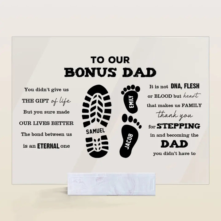 Personalized Rectangle Acrylic Plaque - Father's Day, Birthday Gift For Dad, Grandpa, Bonus Dad - To Our Bonus Dad ARND0014