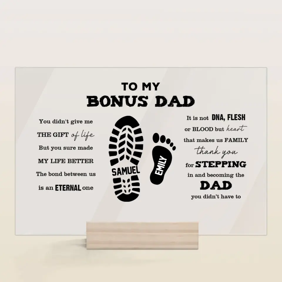 Personalized Rectangle Acrylic Plaque - Father's Day, Birthday Gift For Dad, Grandpa, Bonus Dad - To Our Bonus Dad ARND0014