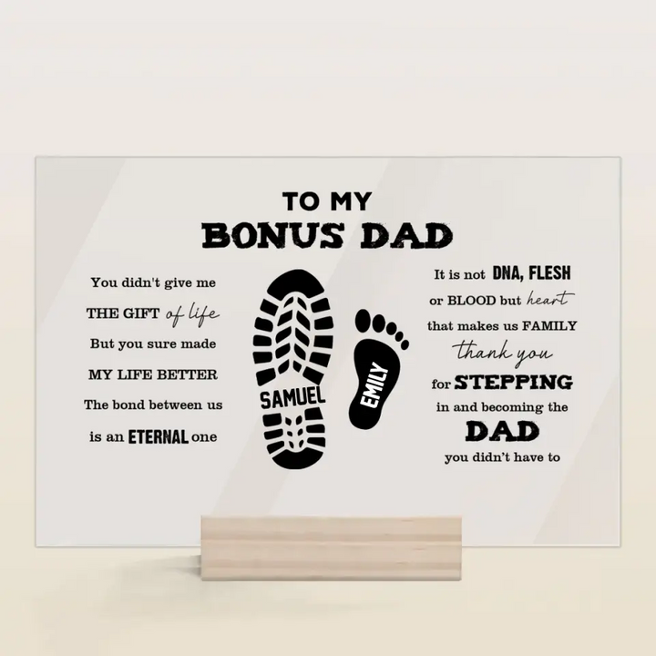 Personalized Rectangle Acrylic Plaque - Father's Day, Birthday Gift For Dad, Grandpa, Bonus Dad - To Our Bonus Dad ARND0014