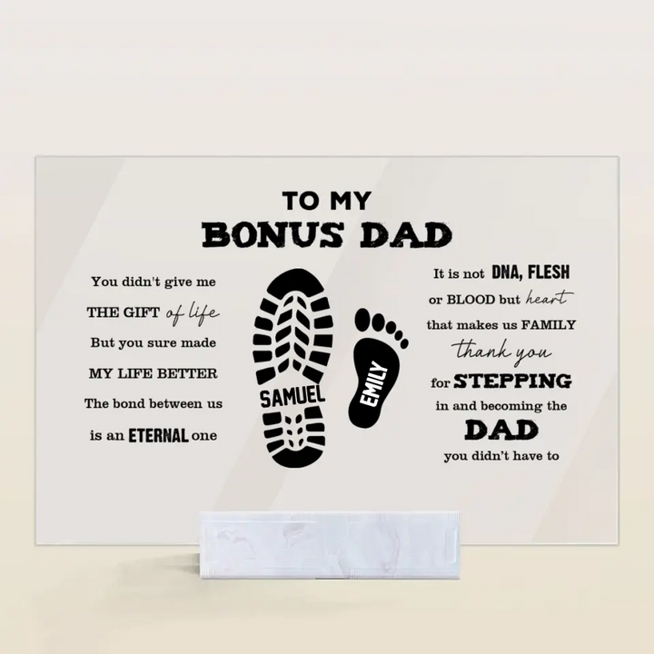 Personalized Rectangle Acrylic Plaque - Father's Day, Birthday Gift For Dad, Grandpa, Bonus Dad - To Our Bonus Dad ARND0014