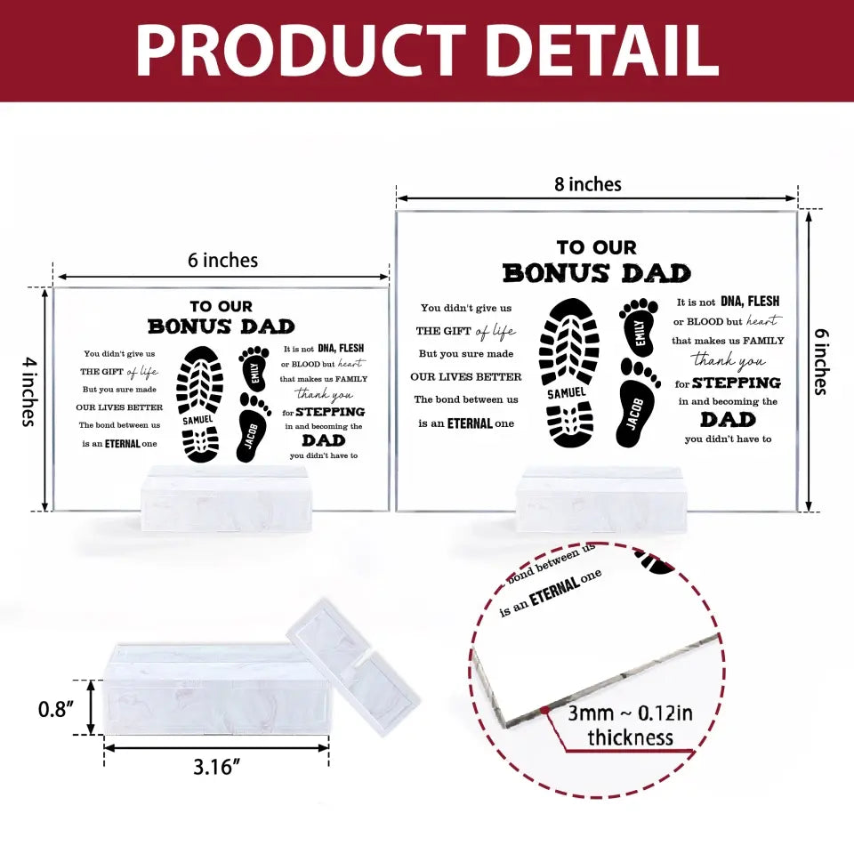 Personalized Rectangle Acrylic Plaque - Father's Day, Birthday Gift For Dad, Grandpa, Bonus Dad - To Our Bonus Dad ARND0014