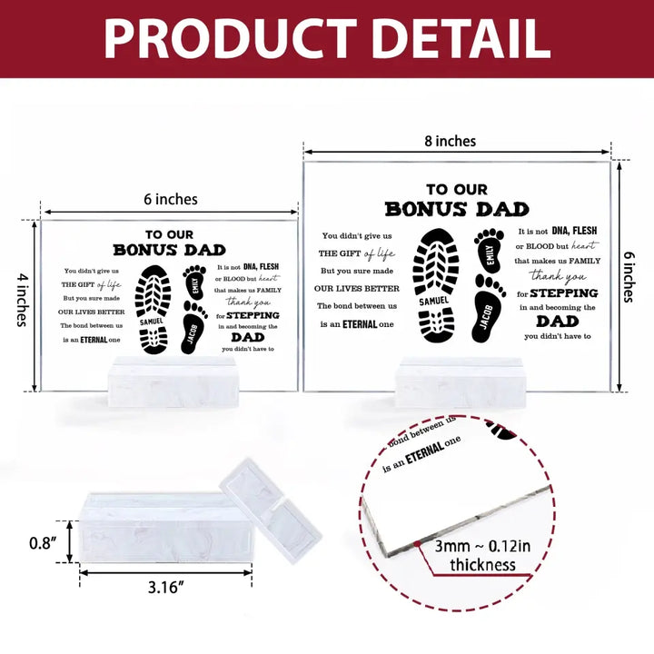 Personalized Rectangle Acrylic Plaque - Father's Day, Birthday Gift For Dad, Grandpa, Bonus Dad - To Our Bonus Dad ARND0014