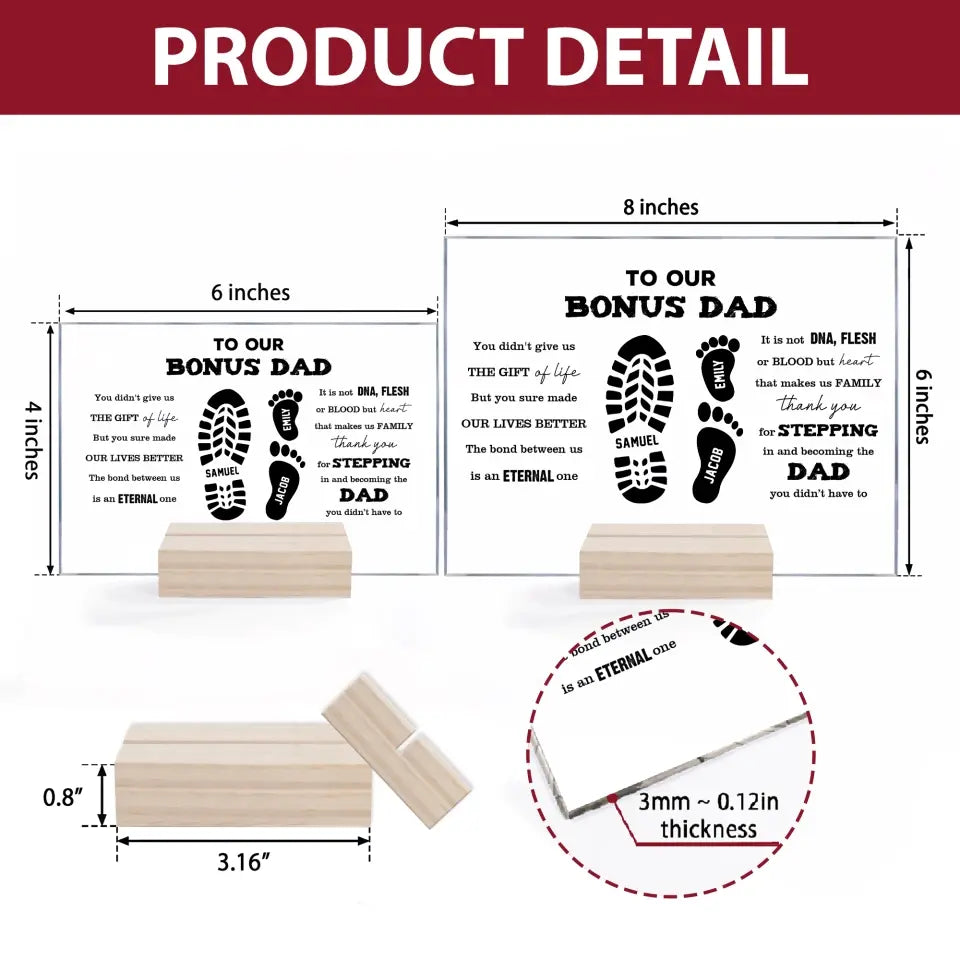 Personalized Rectangle Acrylic Plaque - Father's Day, Birthday Gift For Dad, Grandpa, Bonus Dad - To Our Bonus Dad ARND0014