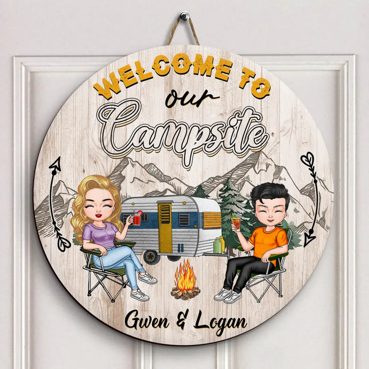 Personalized Door Sign - Gift For Camping Lover - Welcome To Our Campsite