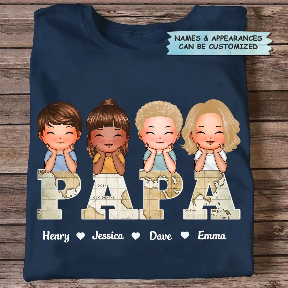 Vintage Map Papa - Custom T-shirt - Father's Day Gift