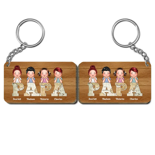 Personalized Wooden Keychain - Father's Day, Birthday Gift For Dad, Grandpa - Vintage Map Papa ARND018