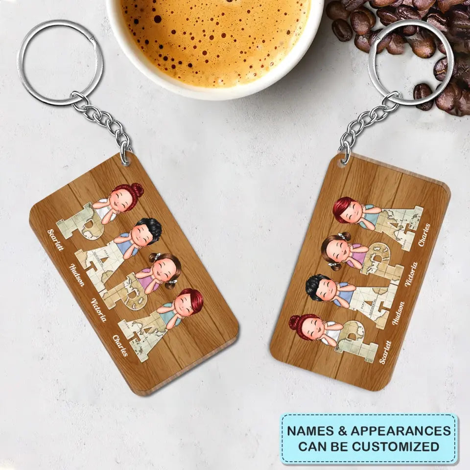 Personalized Wooden Keychain - Father's Day, Birthday Gift For Dad, Grandpa - Vintage Map Papa ARND018