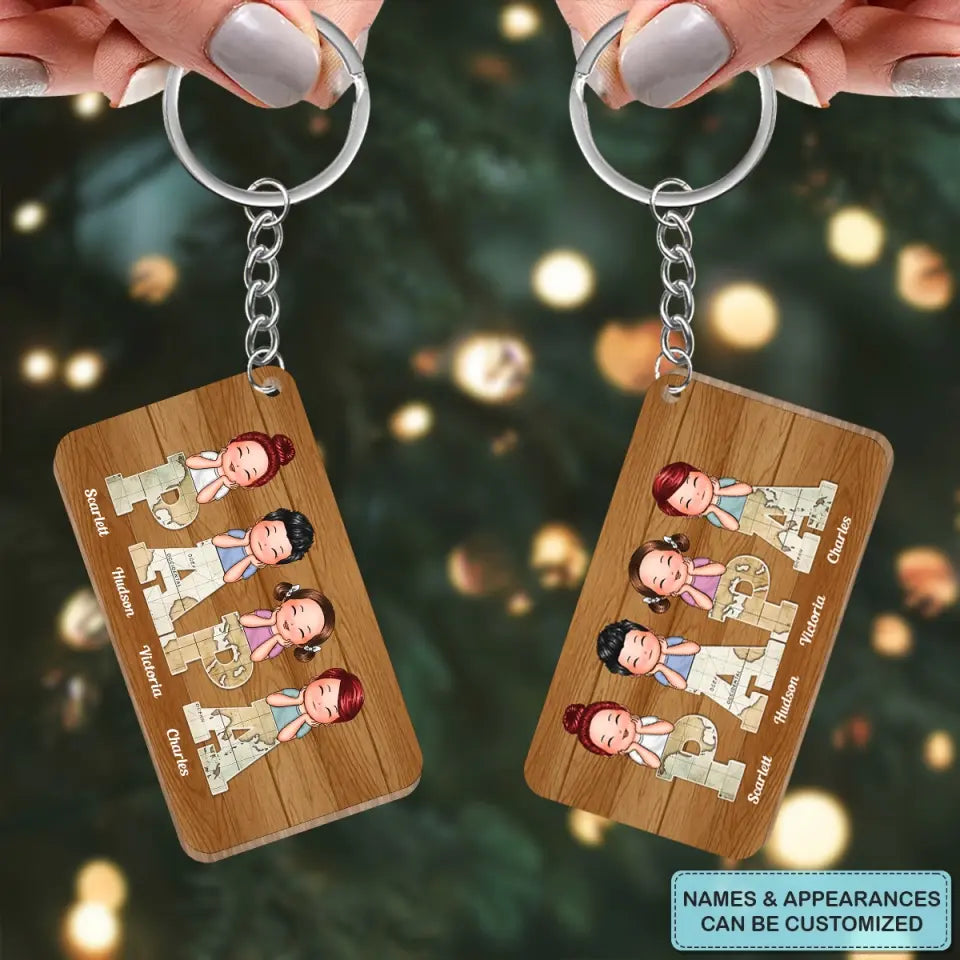 Personalized Wooden Keychain - Father's Day, Birthday Gift For Dad, Grandpa - Vintage Map Papa ARND018