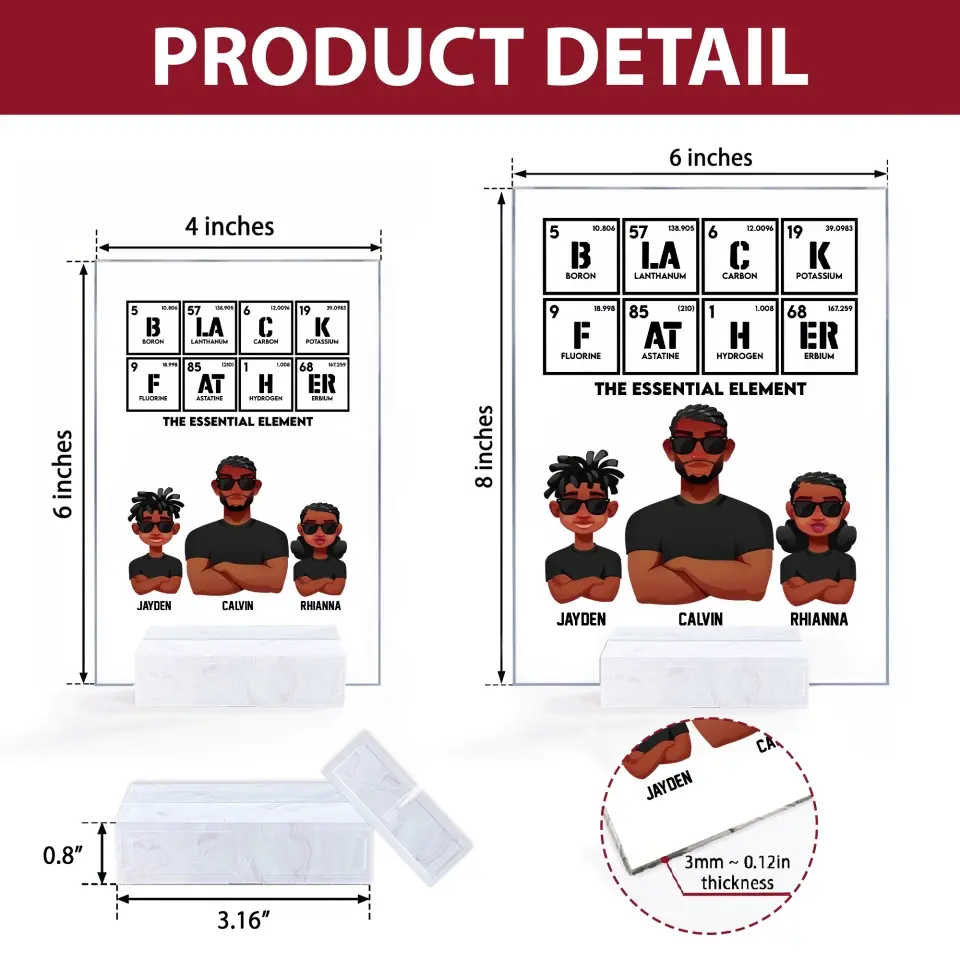 Personalized Acrylic Plaque - Father's Day, Birthday Gift For Dad, Grandpa - Black Father ARND005