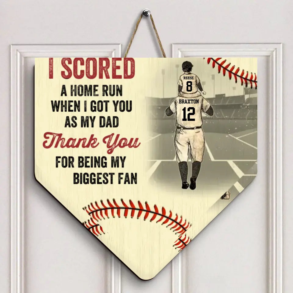 Personalized Door Sign - Father's Day, Birthday Gift For Baseball Softball Dad - We Score A Home Run ARND0014