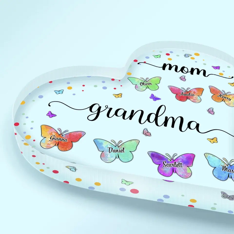 Personalized Heart-shaped Acrylic Plaque - Mother's Day, Birthday Gift For Mom, Grandma - Mom Grandma Butterfly