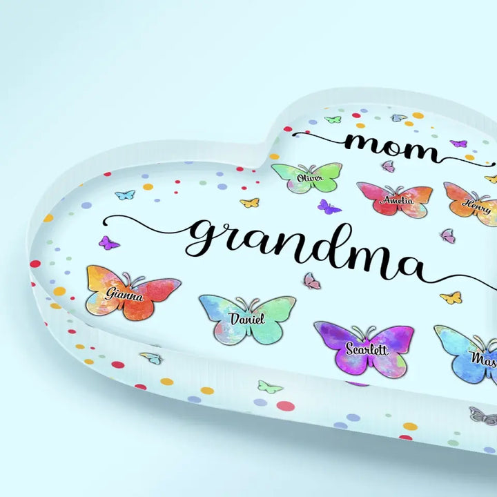 Personalized Heart-shaped Acrylic Plaque - Mother's Day, Birthday Gift For Mom, Grandma - Mom Grandma Butterfly