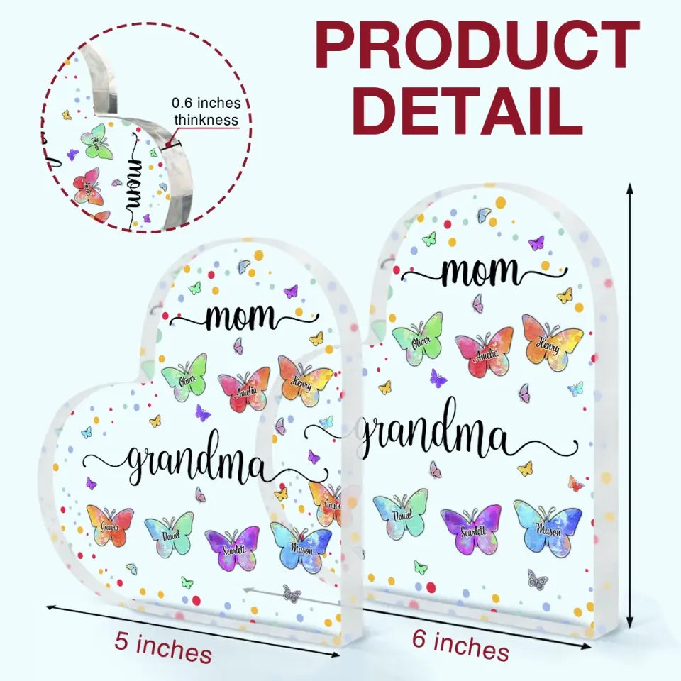Personalized Heart-shaped Acrylic Plaque - Mother's Day, Birthday Gift For Mom, Grandma - Mom Grandma Butterfly