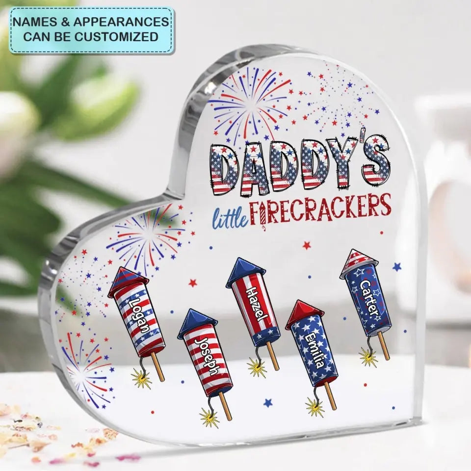 Personalized Heart-shaped Acrylic Plaque - Mother's Day, Birthday Gift For Mom & Grandma, Father's Day, Birthday Gift For Dad & Grandpa - Little Firecrackers 4th Of July ARND0014