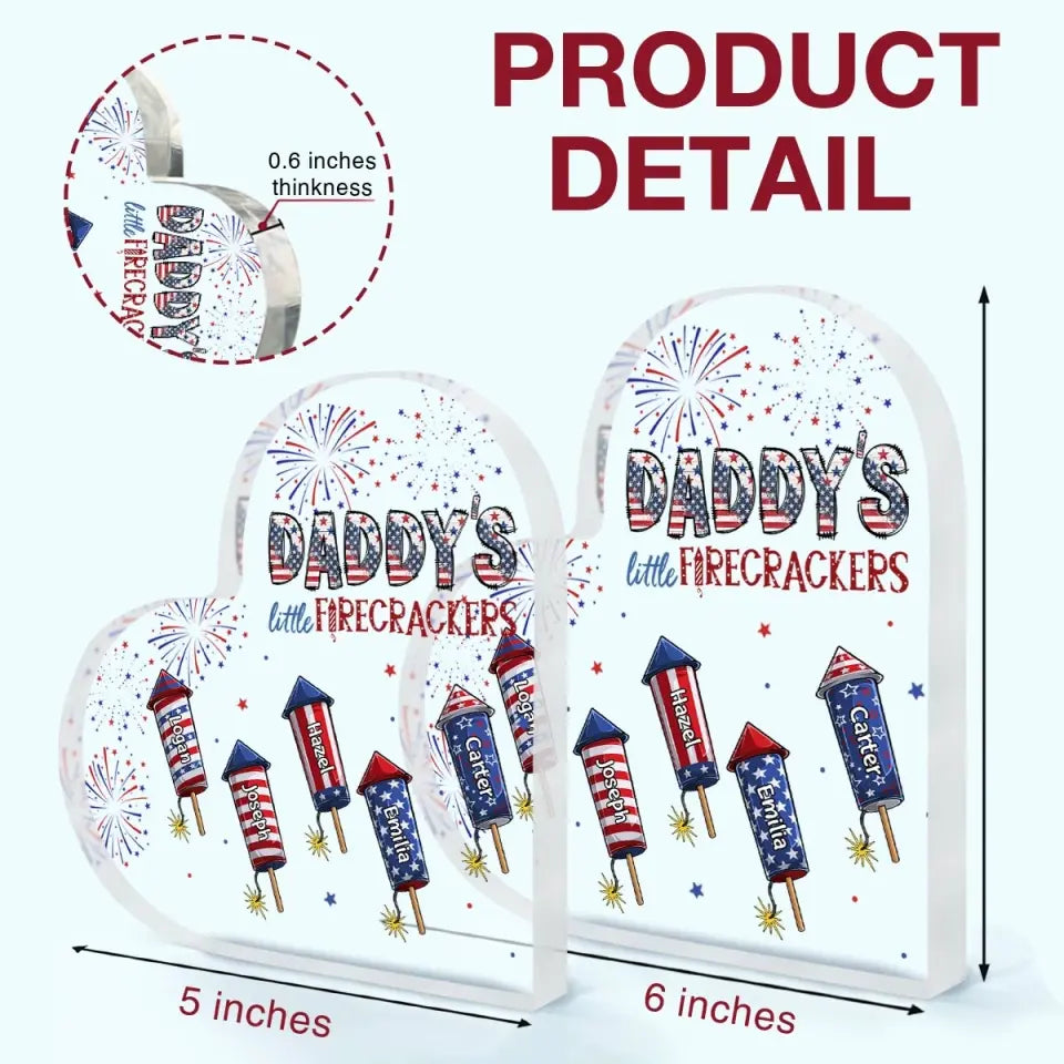 Personalized Heart-shaped Acrylic Plaque - Mother's Day, Birthday Gift For Mom & Grandma, Father's Day, Birthday Gift For Dad & Grandpa - Little Firecrackers 4th Of July ARND0014