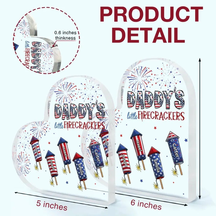 Personalized Heart-shaped Acrylic Plaque - Mother's Day, Birthday Gift For Mom & Grandma, Father's Day, Birthday Gift For Dad & Grandpa - Little Firecrackers 4th Of July ARND0014