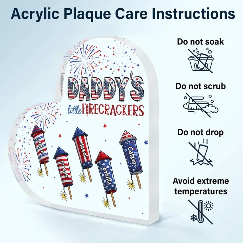 Personalized Heart-shaped Acrylic Plaque - Mother's Day, Birthday Gift For Mom & Grandma, Father's Day, Birthday Gift For Dad & Grandpa - Little Firecrackers 4th Of July ARND0014