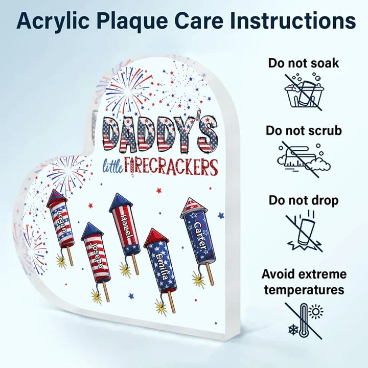 Personalized Heart-shaped Acrylic Plaque - Mother's Day, Birthday Gift For Mom & Grandma, Father's Day, Birthday Gift For Dad & Grandpa - Little Firecrackers 4th Of July ARND0014