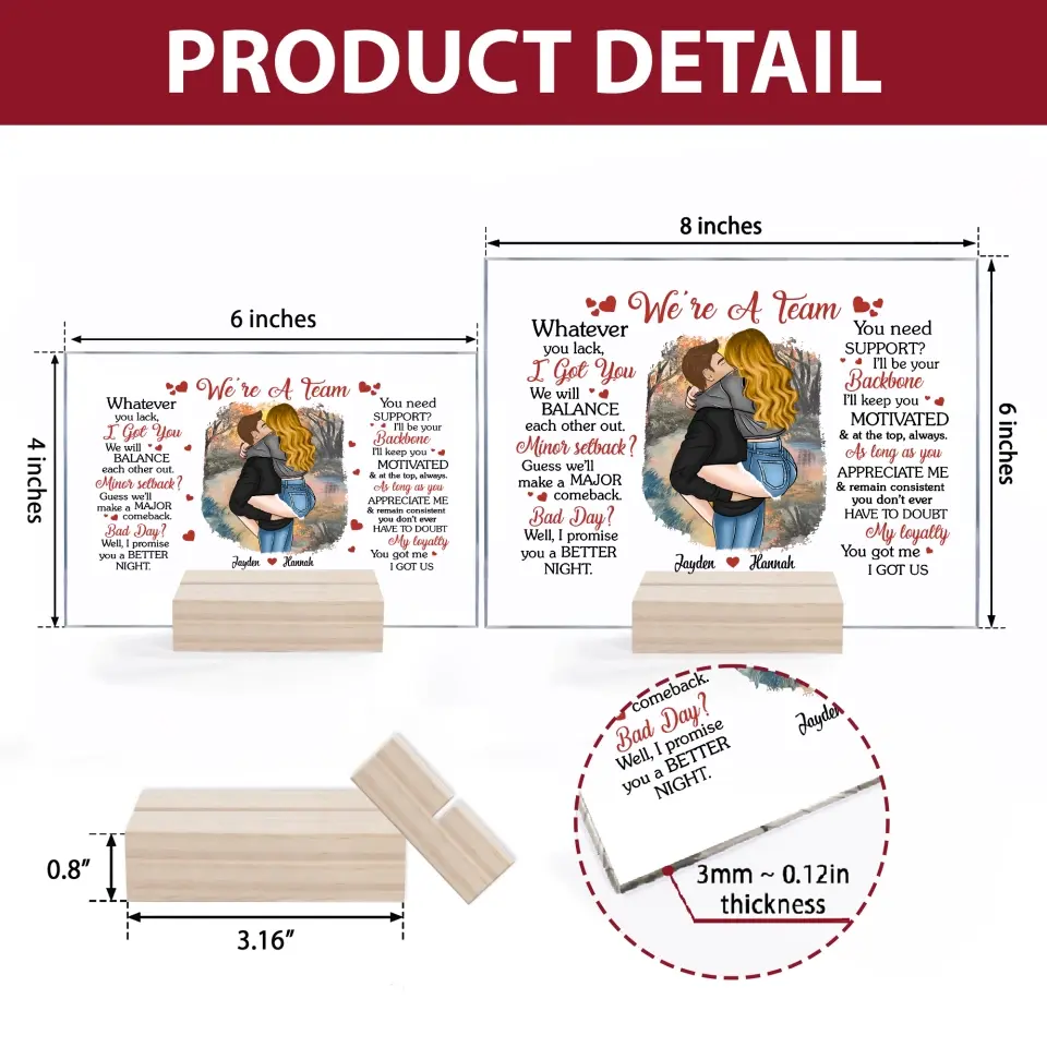 Personalized Acrylic Plaque - Birthday Gift For Couple - We're A Team You Got Me I Got Us