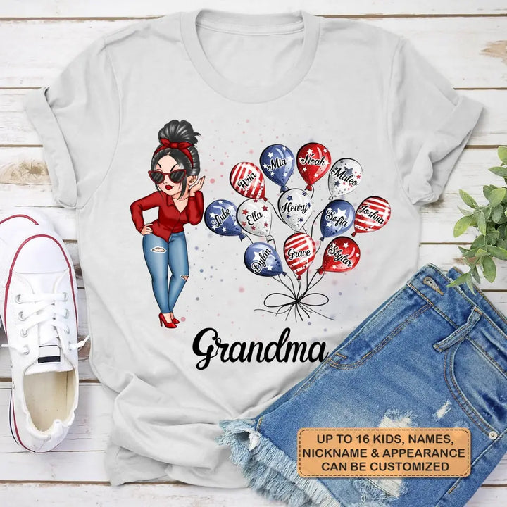 Personalized T-shirt - 4th Of July, Mother's Day, Birthday Gift For Mom, Grandma - Grandma Baloon 4th Of July