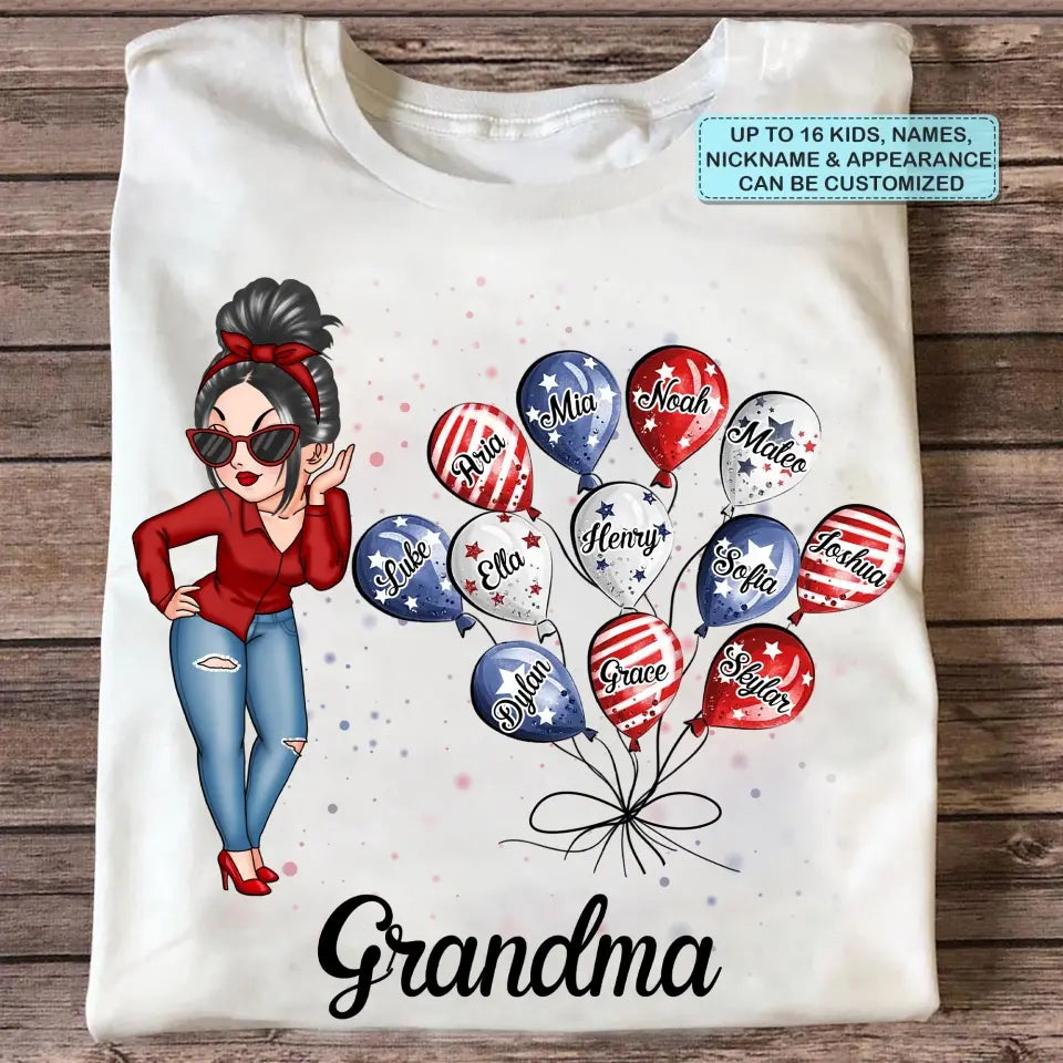Personalized T-shirt - 4th Of July, Mother's Day, Birthday Gift For Mom, Grandma - Grandma Baloon 4th Of July