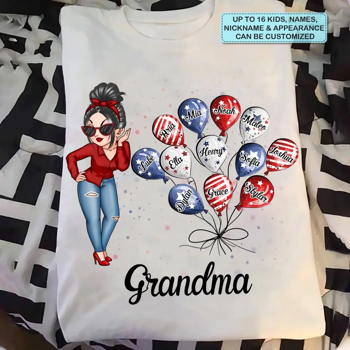 Personalized T-shirt - 4th Of July, Mother's Day, Birthday Gift For Mom, Grandma - Grandma Baloon 4th Of July