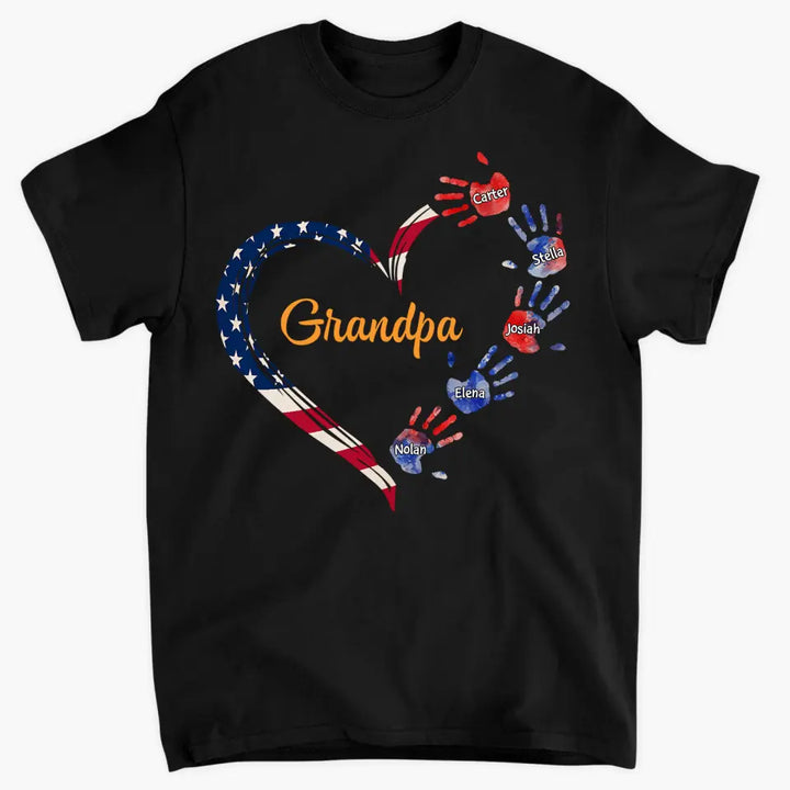 Personalized Custom T-shirt - 4th July, Father's Day, Birthday Gift For Dad, Grandpa - Grandpa Grandma Heart Kid Hands