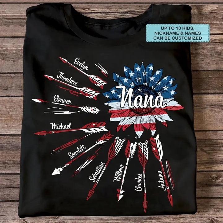 Personalized Custom T-shirt - 4th Of July, Mother's Day, Birthday Gift For Mom, Grandma - Nana Flower 4th Of July