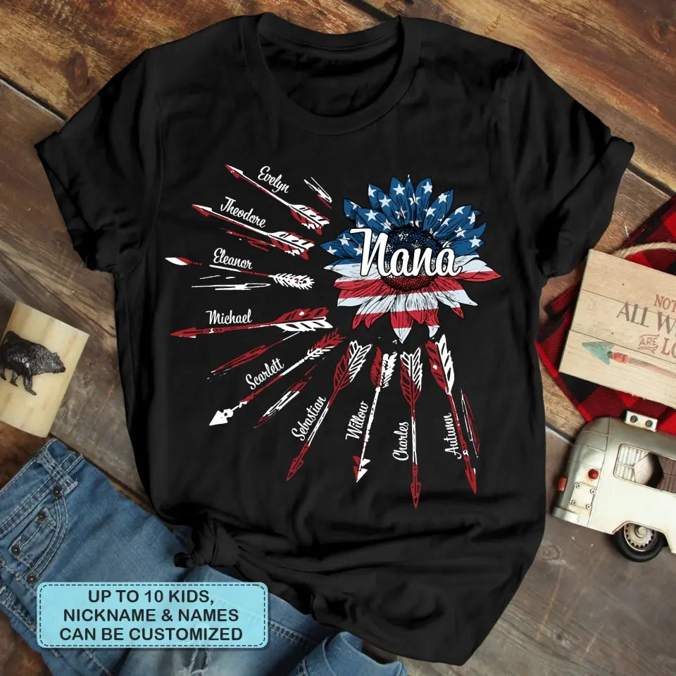 Personalized Custom T-shirt - 4th Of July, Mother's Day, Birthday Gift For Mom, Grandma - Nana Flower 4th Of July