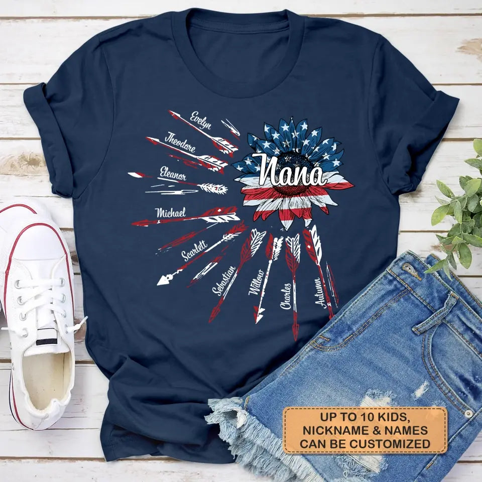 Personalized Custom T-shirt - 4th Of July, Mother's Day, Birthday Gift For Mom, Grandma - Nana Flower 4th Of July