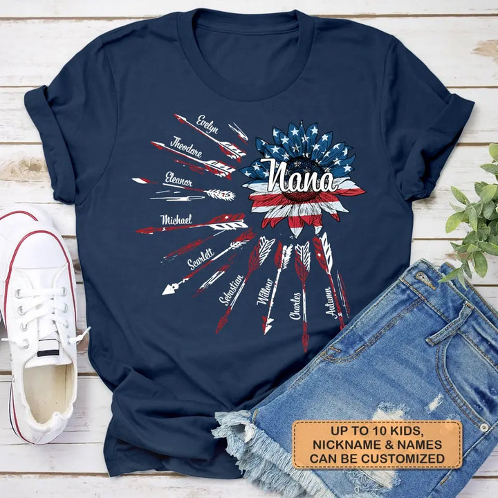 Personalized Custom T-shirt - 4th Of July, Mother's Day, Birthday Gift For Mom, Grandma - Nana Flower 4th Of July