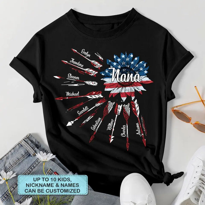 Personalized Custom T-shirt - 4th Of July, Mother's Day, Birthday Gift For Mom, Grandma - Nana Flower 4th Of July