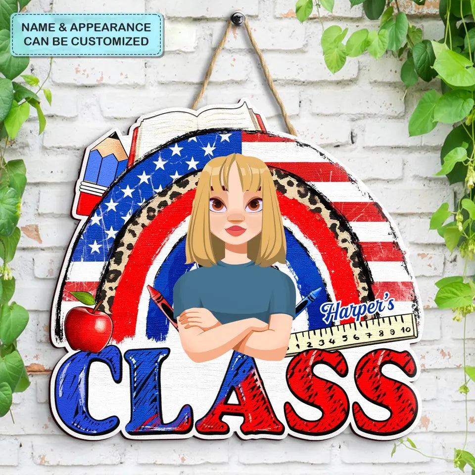 Personalized Custom Door Sign - 4th Of July, Welcoming, Birthday, Teacher's Day Gift For Teacher - American Teacher