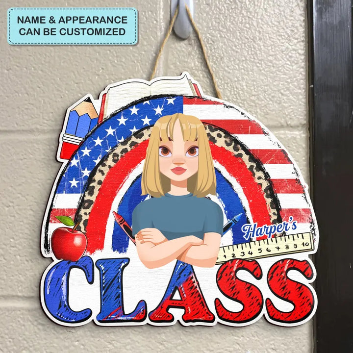 Personalized Custom Door Sign - 4th Of July, Welcoming, Birthday, Teacher's Day Gift For Teacher - American Teacher