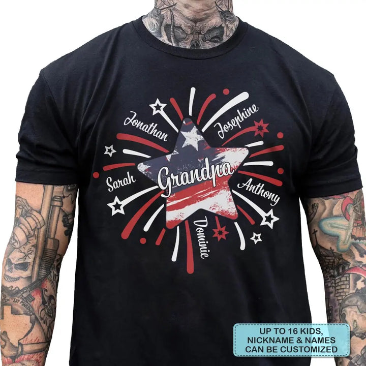 Personalized Custom T-shirt - 4th Of July, Father's Day, Birthday Gift For Dad, Grandpa - Papa Star 4th Of July